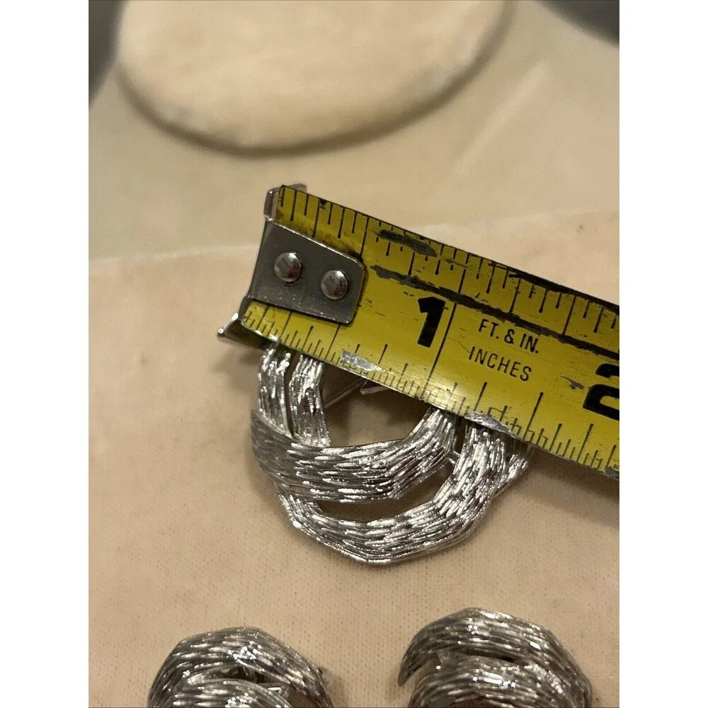 Trifari Silver Tone Vintage Knot Clip On Earrings & Brooch Set